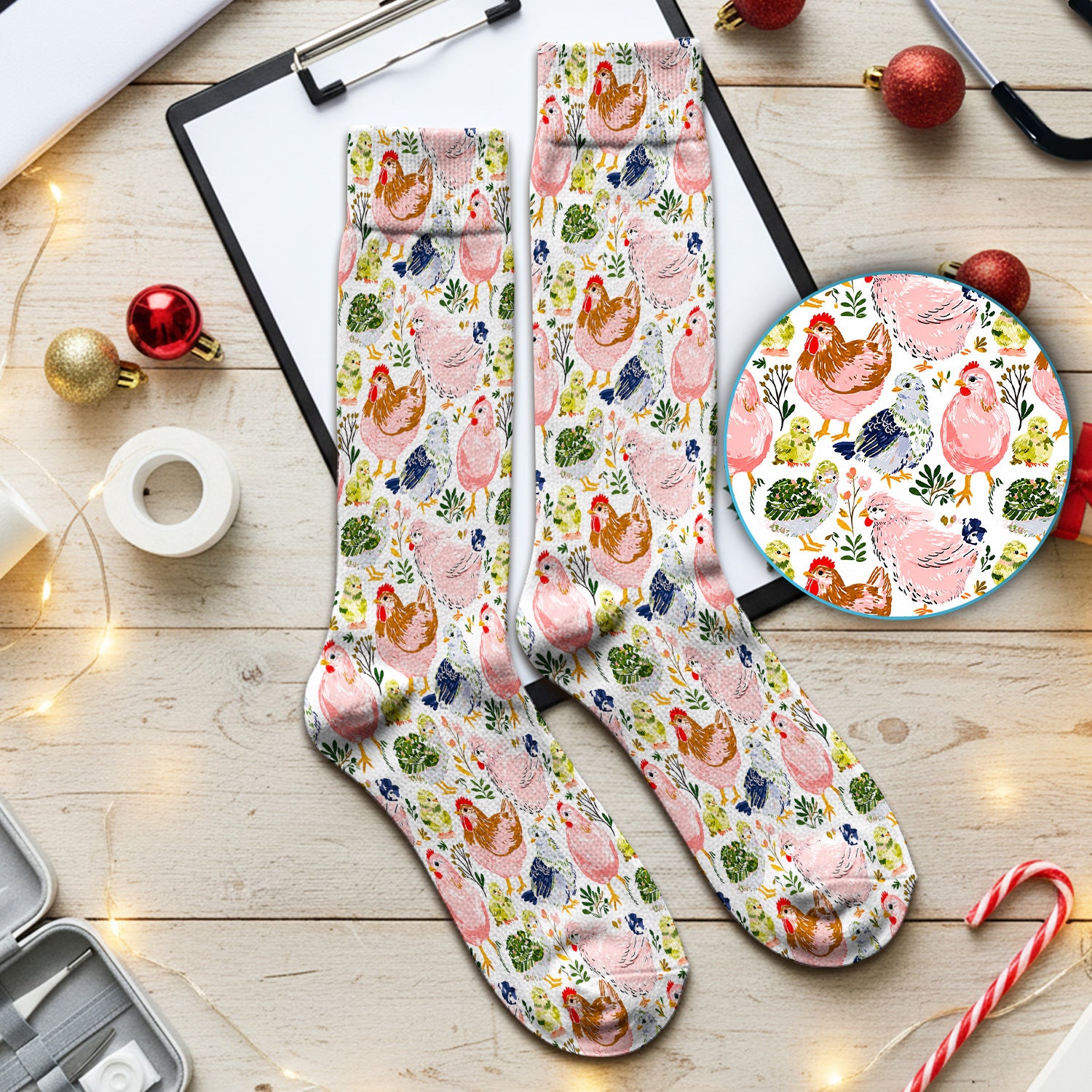 Cute Farm Chicken Hen Chick Pattern Socks, Adult Socks for Men and Women