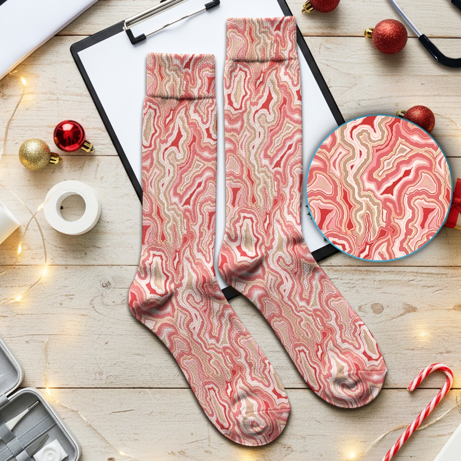 Pink Marble Swirl Abstract Pattern Socks, Adult Socks for Men and Women