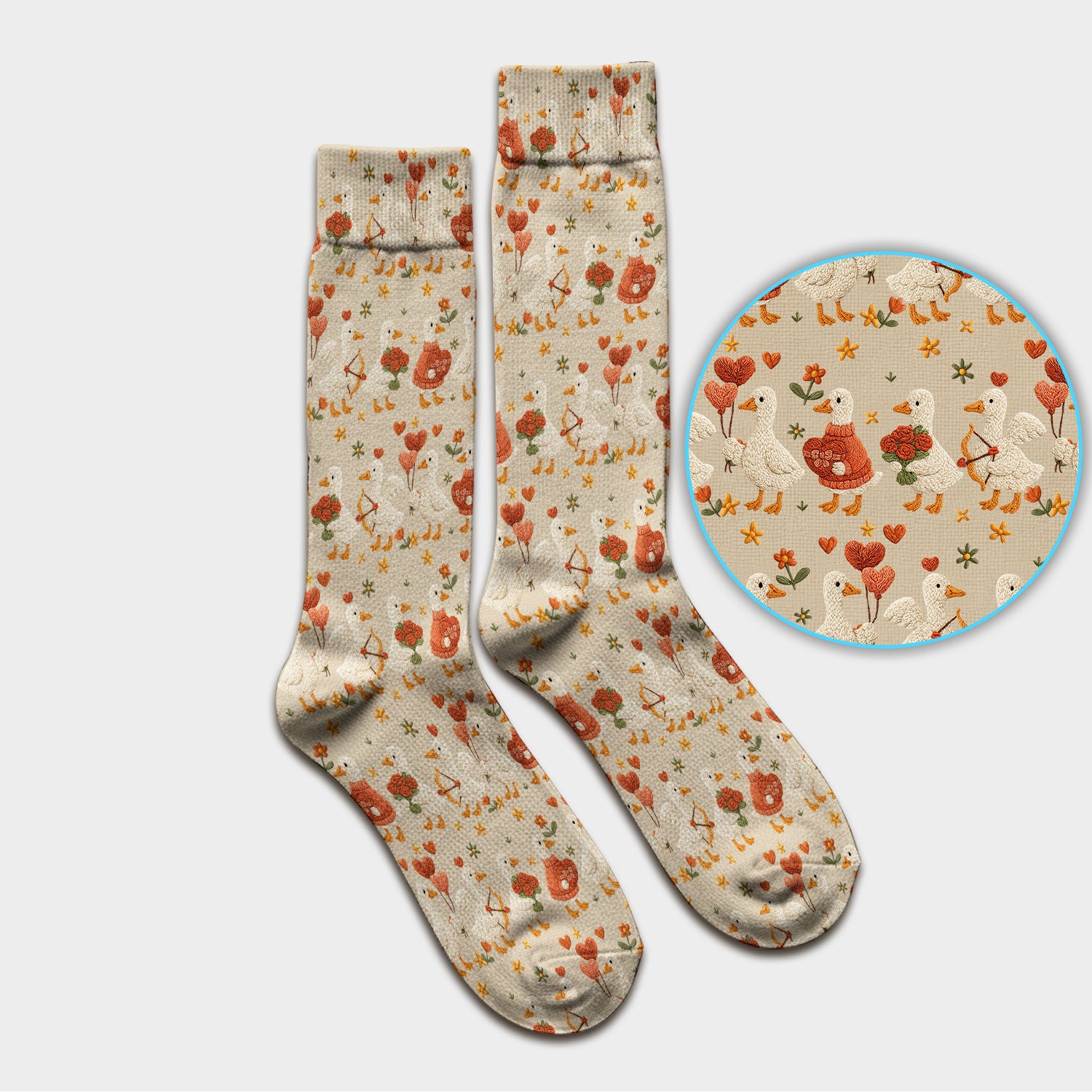 Cute Goose Nurse Scrub Socks, Valentine Farm Medical Pattern Sock, Breathable Fabrics Nursing Uniform