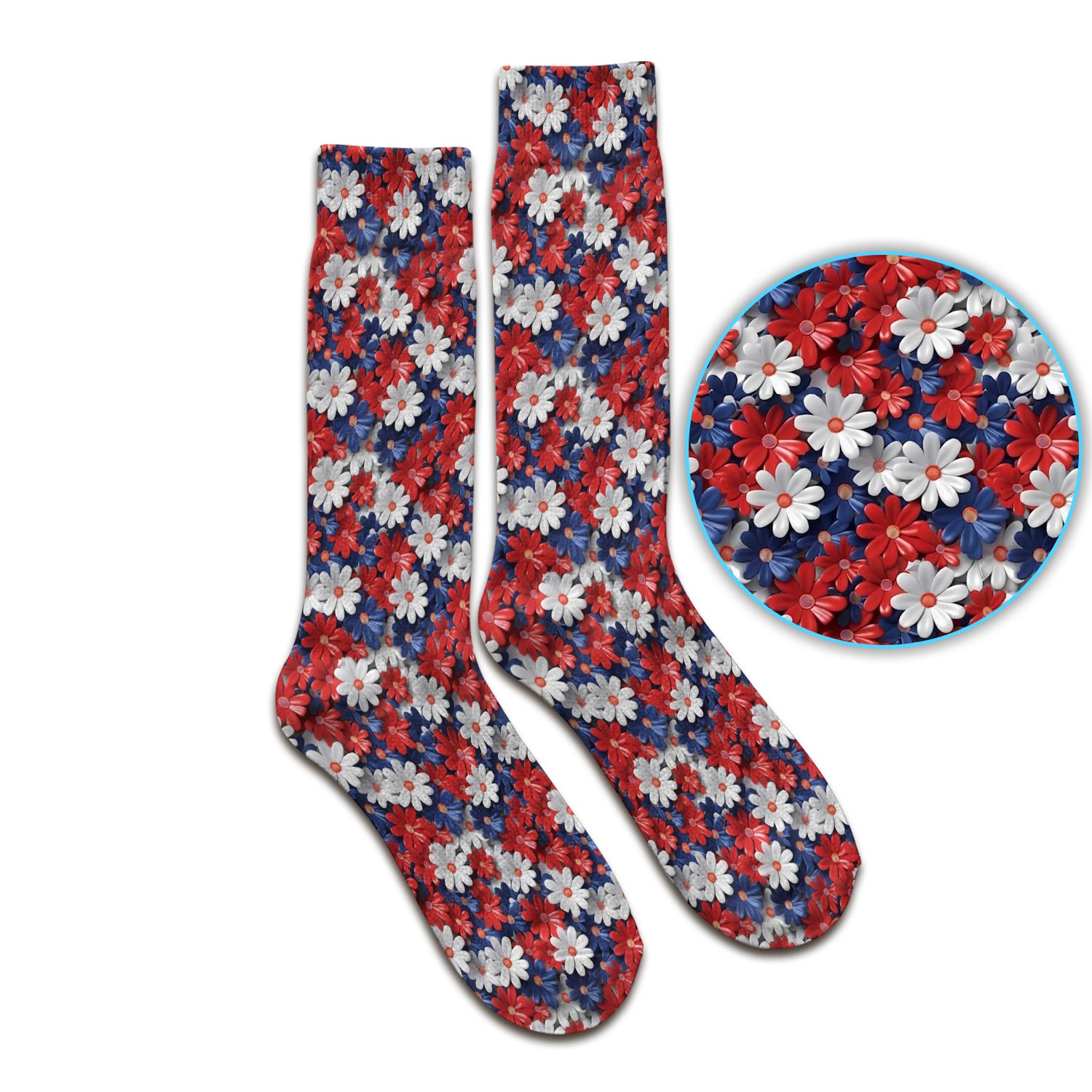 Festive Patriotic Daisy Bloom Pattern Socks, Adult Socks for Men and Women