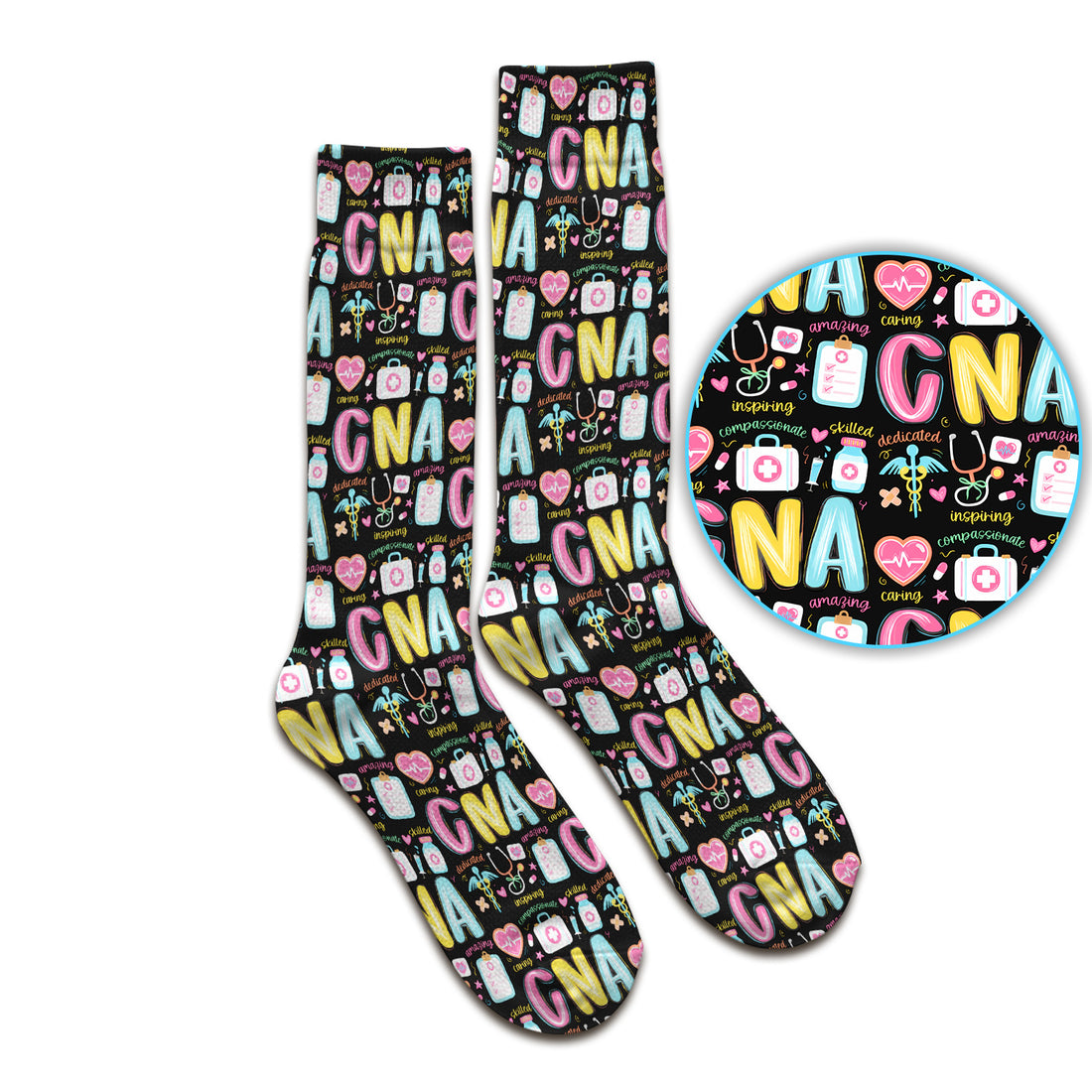 CNA Nurse Appreciation Pattern Socks, Breathable Fabrics Medical Uniform