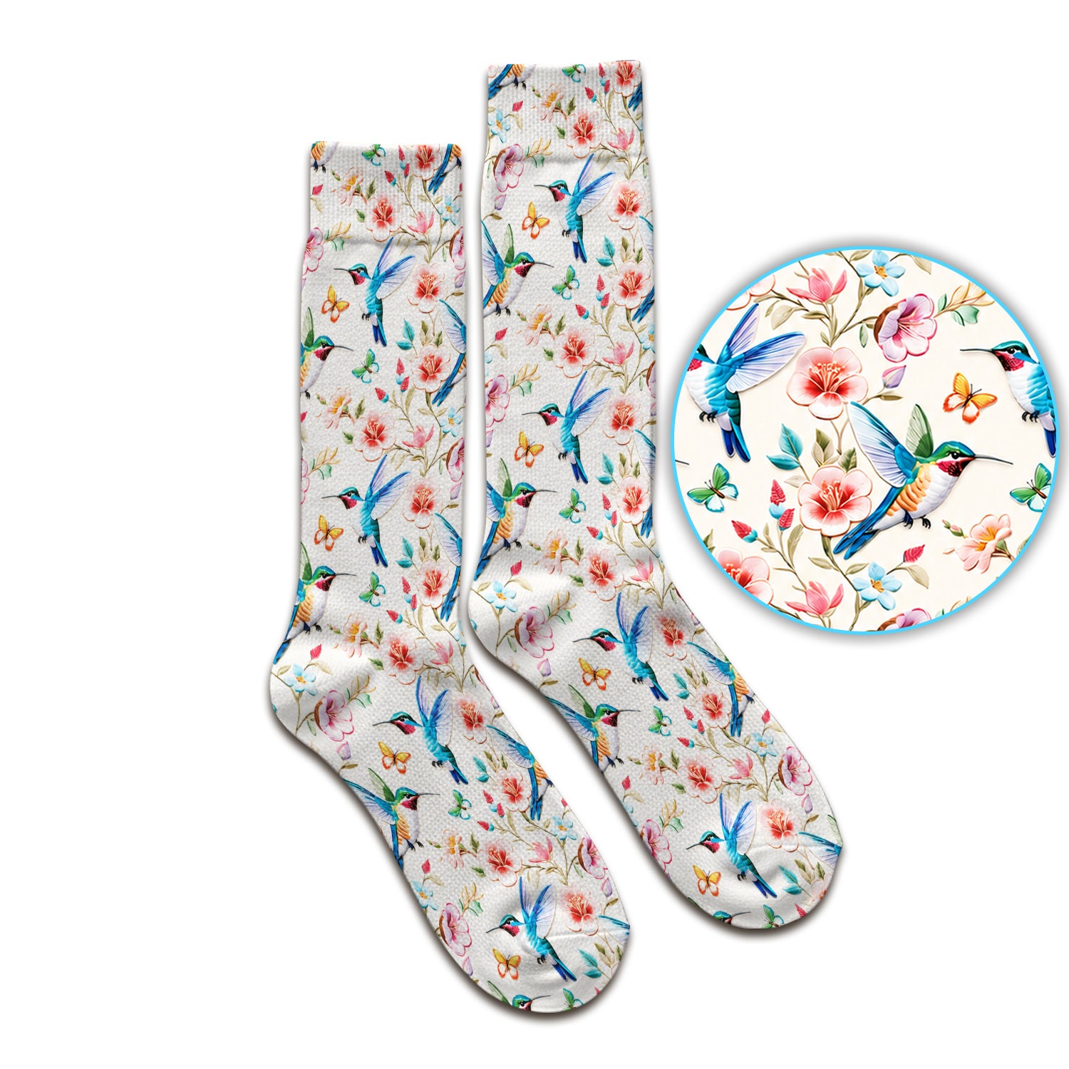 Hummingbird Blossom Butterfly Pattern Socks, Adult Socks for Men and Women