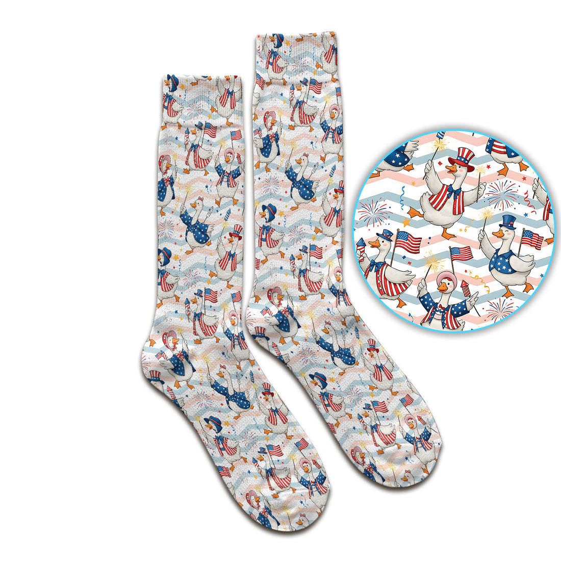 Patriotic Goose Fireworks Parade Pattern Socks, Adult Socks for Men and Women