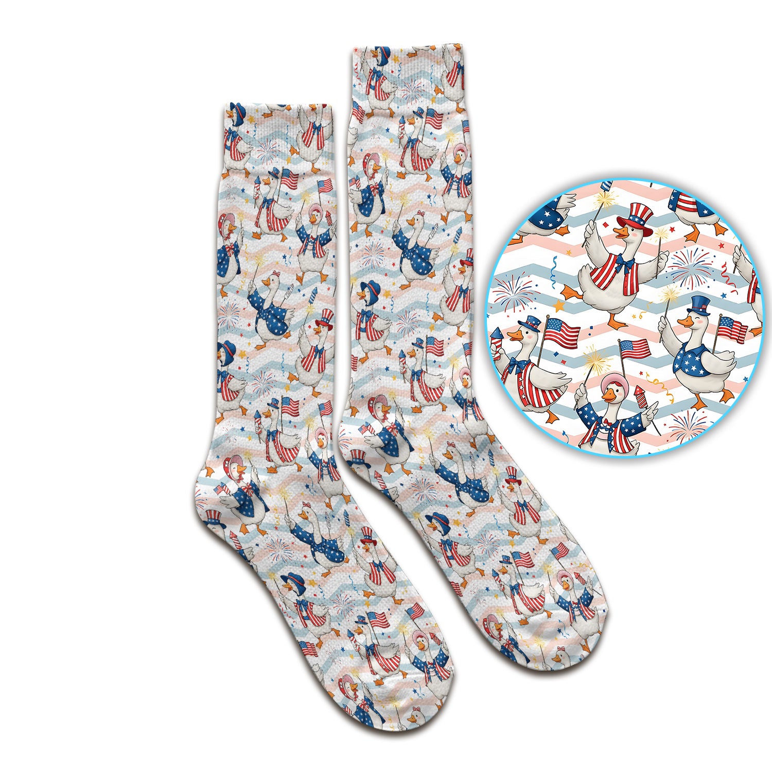Patriotic Goose Fireworks Parade Pattern Socks, Adult Socks for Men and Women