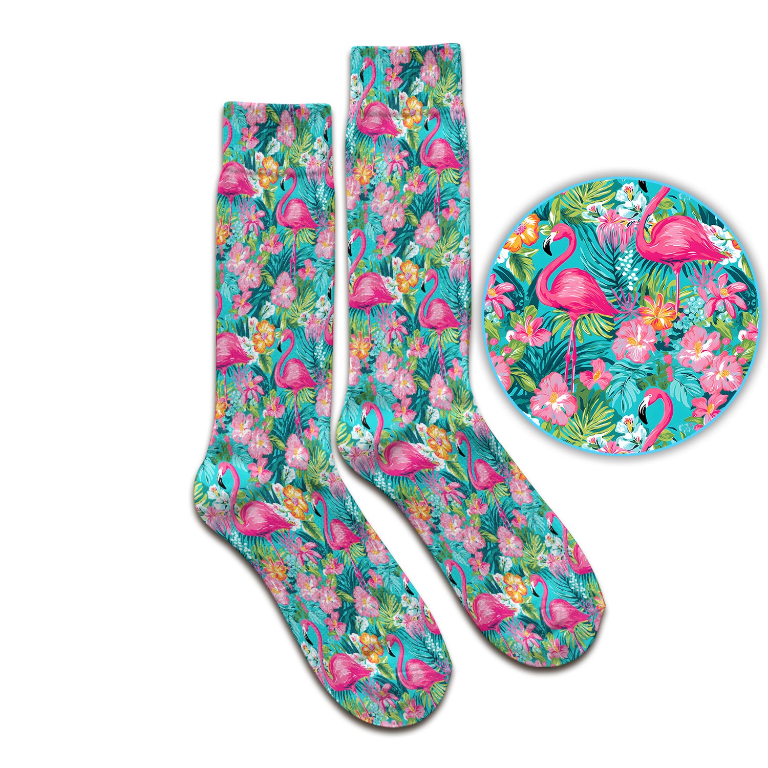 Tropical Flamingo Floral Pattern Socks, Adult Socks for Men and Women
