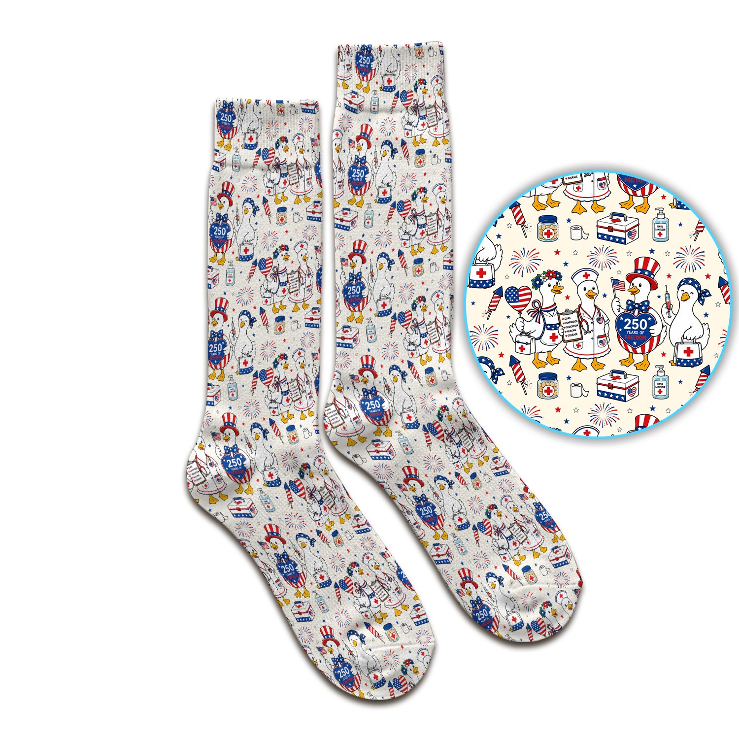 Funny Patriotic Goose Nurse for RN, CNA, Healthcare Workers Socks, Adult Socks for Men and Women