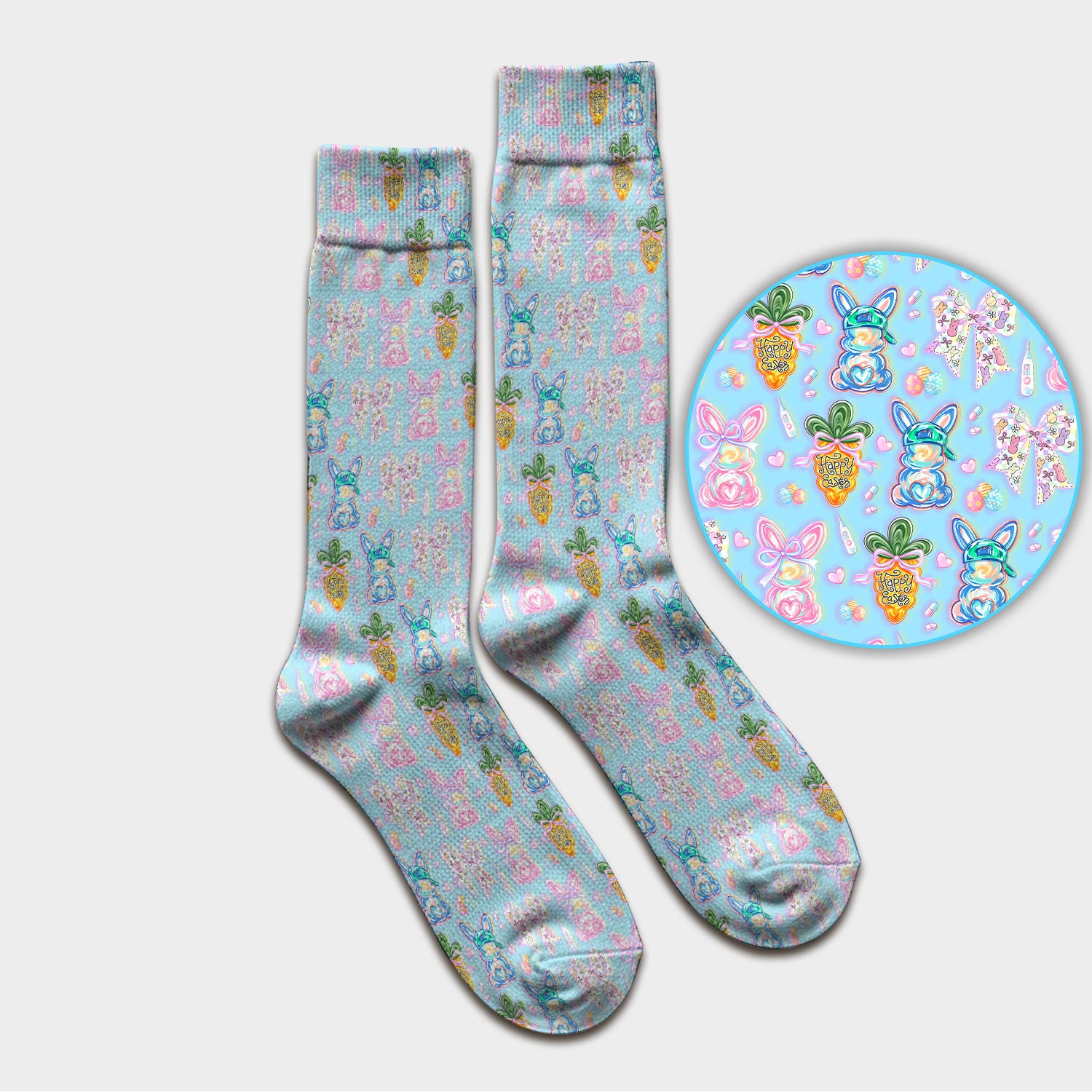 Easter Bunny Carrot Bow Floral Print Socks, Breathable Fabrics Medical Uniform