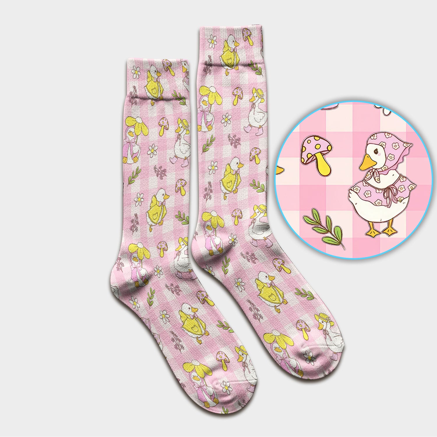 Cute Duck Outfit Gingham Pattern Scrub Socks, Socks for Nurse Doctor