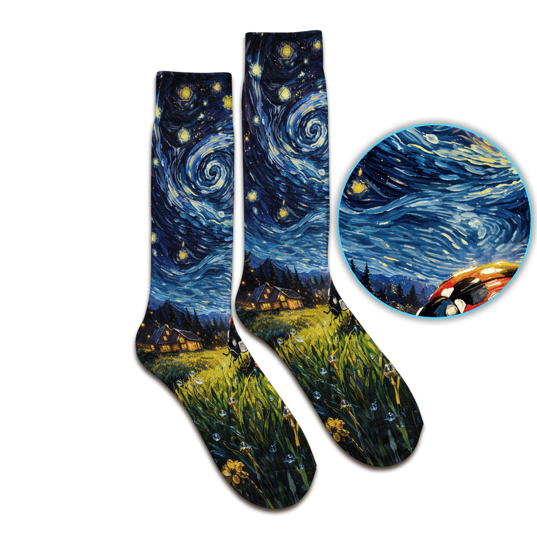 Swirl Night Sky Ladybug Landscape Art Print Socks, Breathable Fabrics Medical Uniform