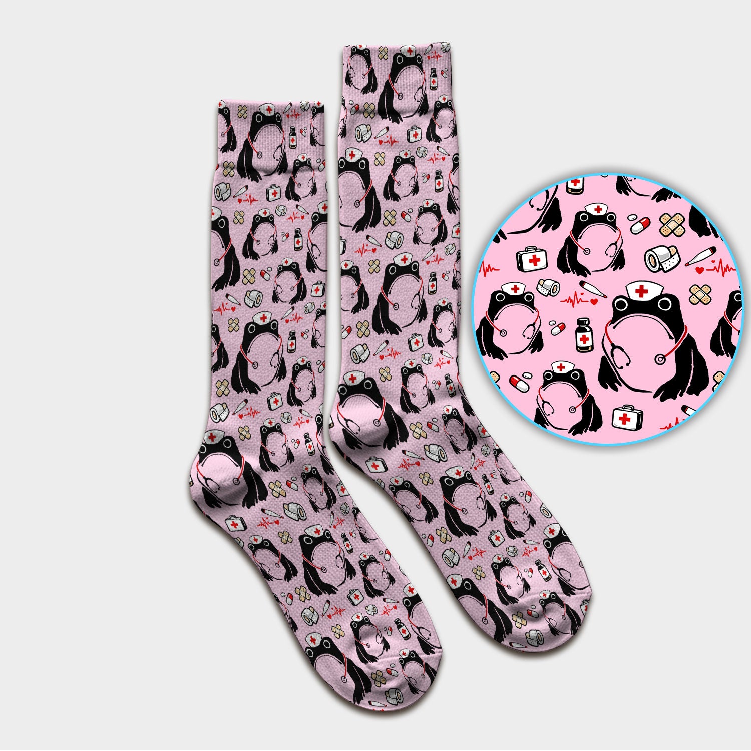 Cute Frog Nurse Medical Pattern Socks, Breathable Fabrics Medical Uniform