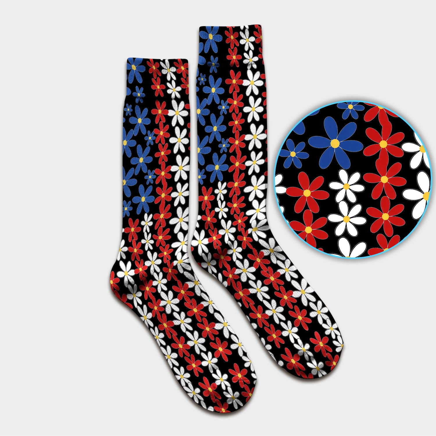 Retro Red Blue Daisy Stripe Pattern Socks, Breathable Fabrics Medical Uniform