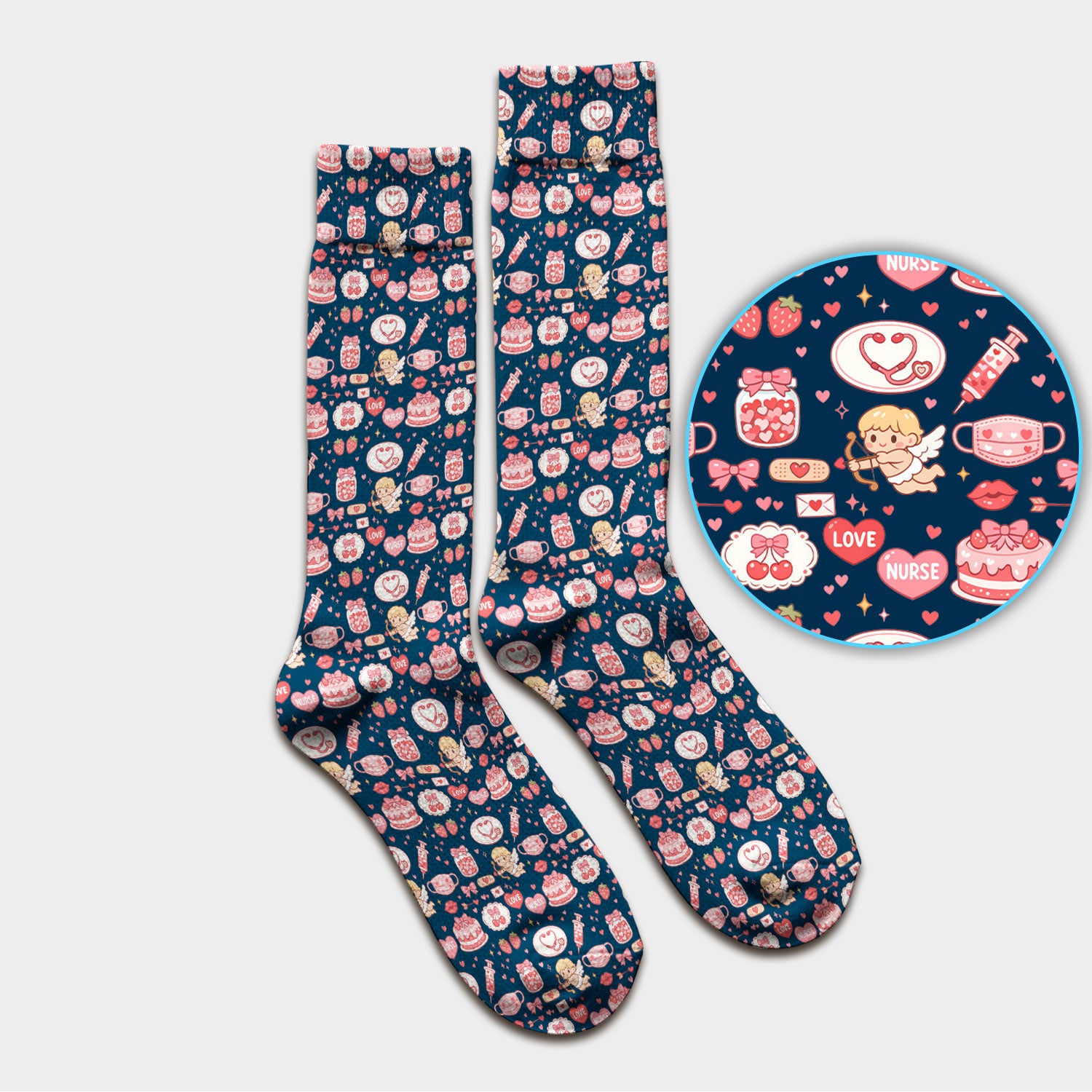 Cupid Nurse Scrub Socks, Cute Love Medical Pattern Sock For Valentine, Breathable Fabrics Nursing Uniform