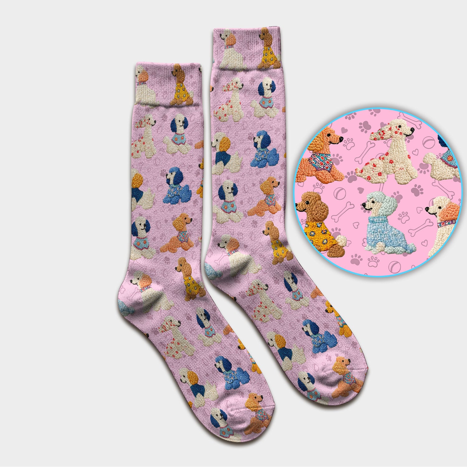 Cute Colorful Poodle Pattern Socks, Breathable Fabrics Medical Uniform