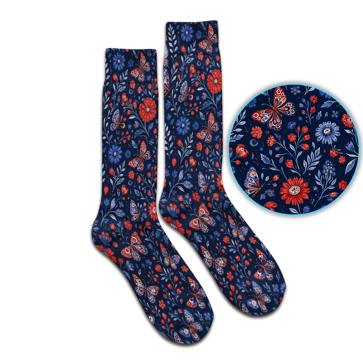 Patriotic Floral Butterfly Pattern Socks, Adult Socks for Men and Women
