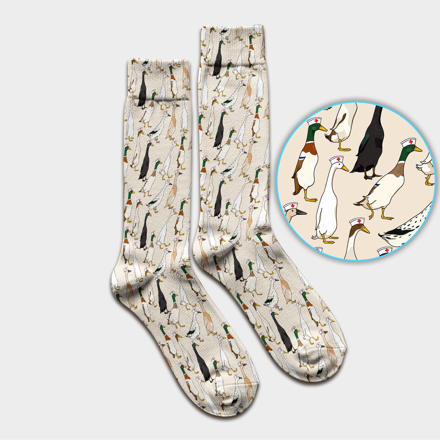 Funny Nurse Duck Pattern Socks, Breathable Fabrics Medical Uniform