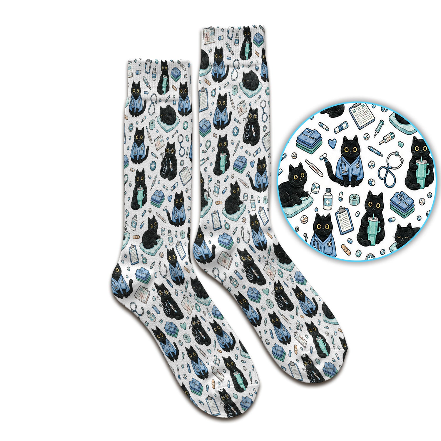 Black Cat Clinic Socks, Adult Socks for Men and Women