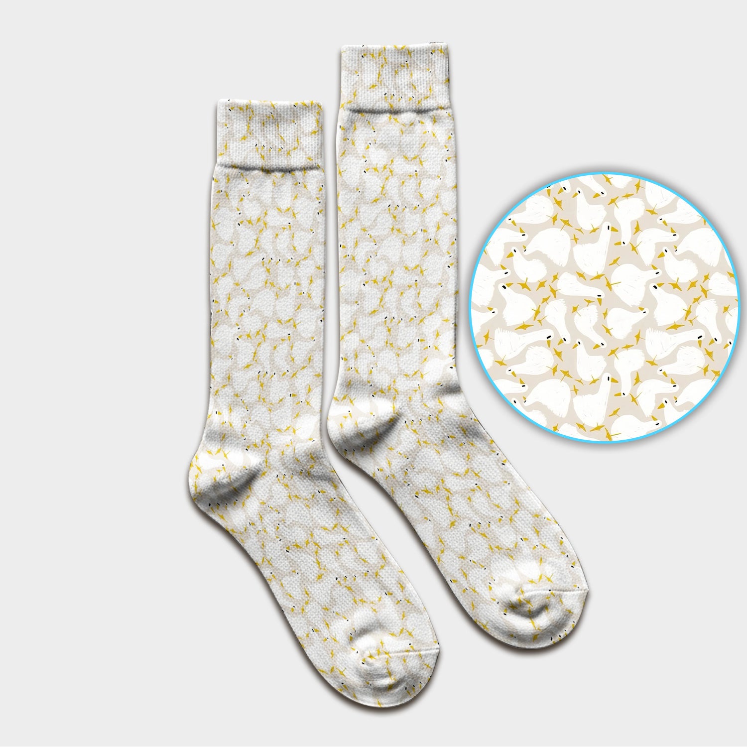 Cute White Goose Yellow Star Pattern Socks, Adult Socks for Men and Women