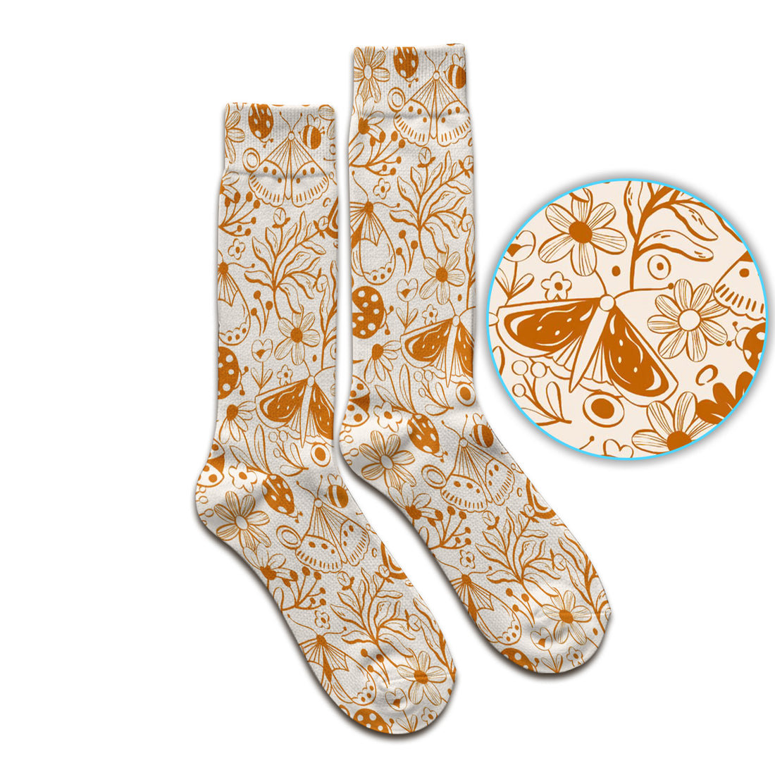 Butterfly Ladybug Floral Garden Pattern Socks, Adult Socks for Men and Women