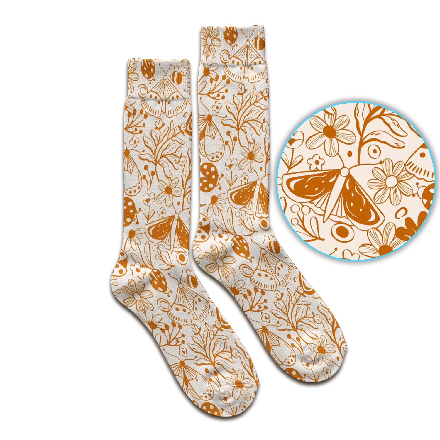Butterfly Ladybug Floral Garden Pattern Socks, Adult Socks for Men and Women