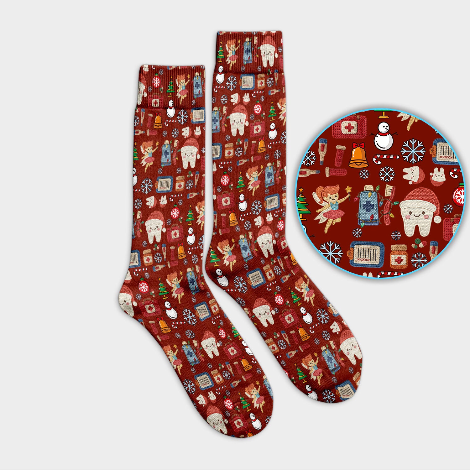Christmas Dental Socks for Nurse Doctor - Cute Santa Tooth & Snowman Adult Socks for Men and Women