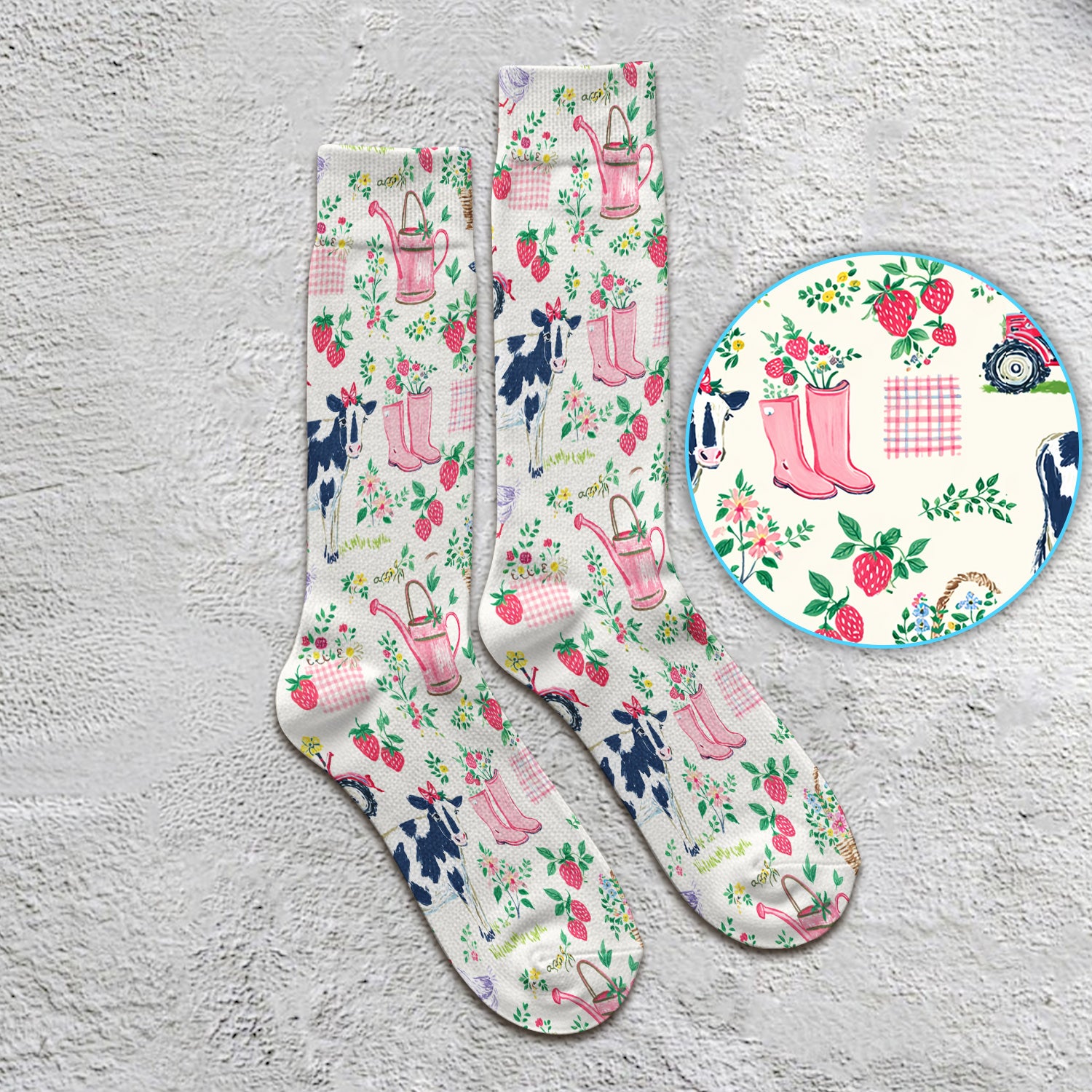 Strawberry Cow Country Style Socks, Adult Socks for Men and Women