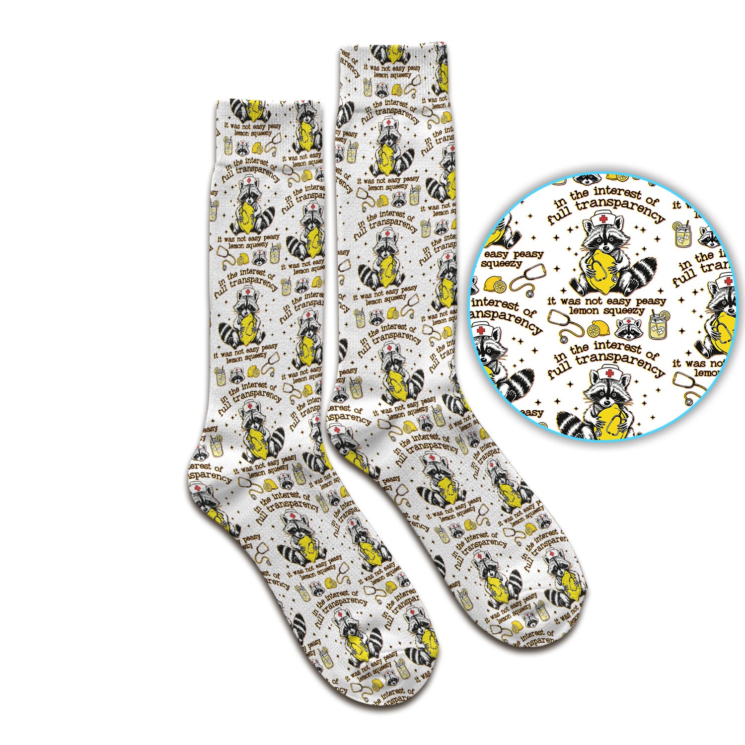 Raccoon Lemon Quote Medical Humor Pattern Socks, Breathable Fabrics Medical Uniform