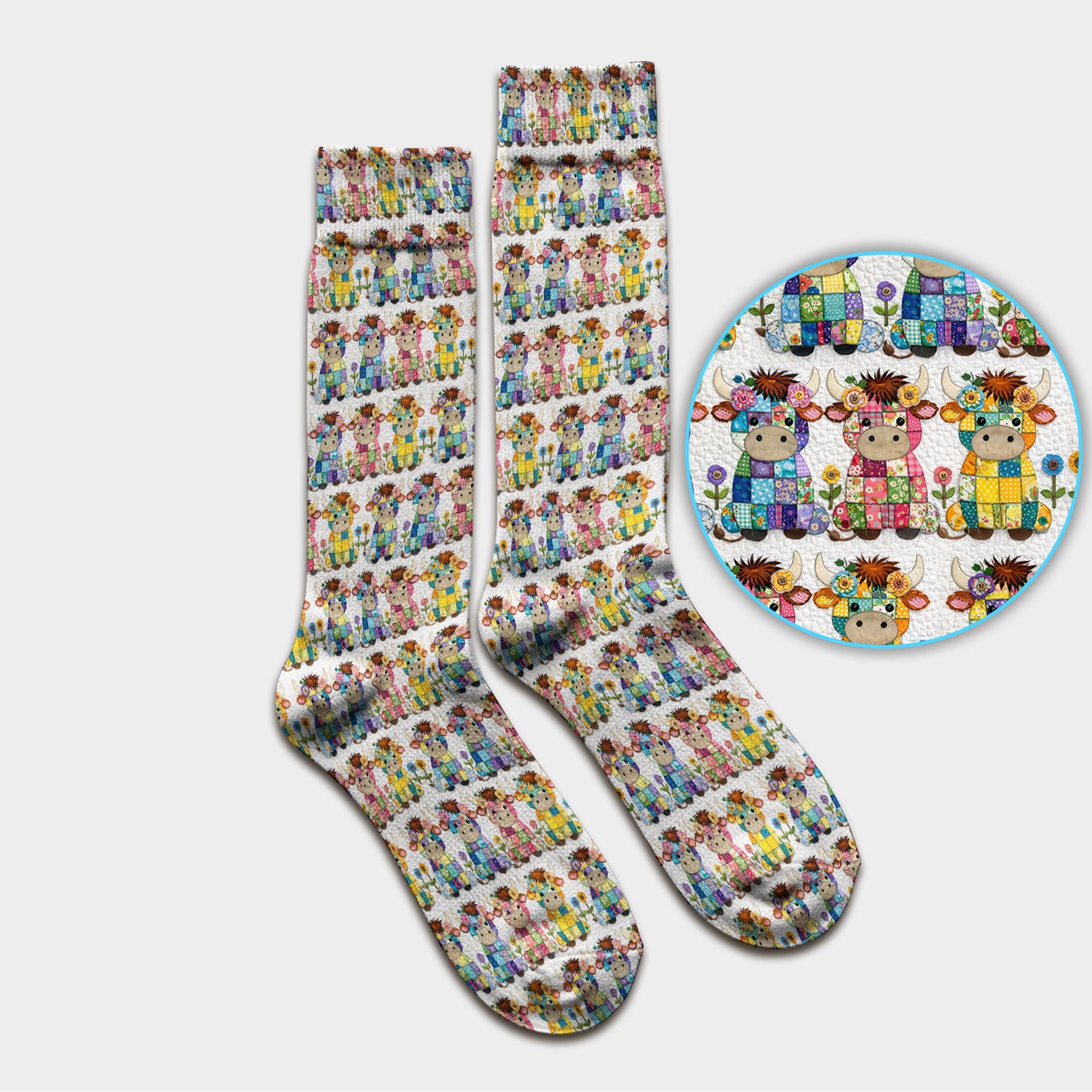 Cute Patchwork Cow With Flowers Pattern Socks, Socks for Nurse Doctor
