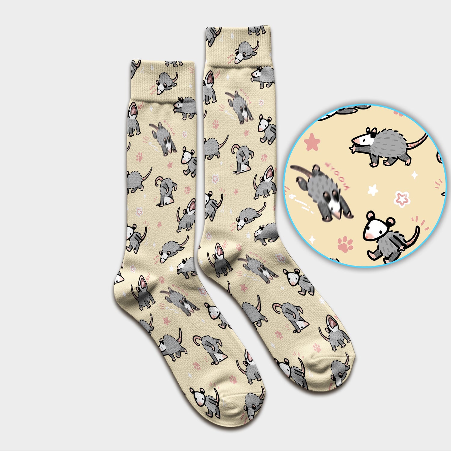 Playful Cartoon Opossum Character Pattern Sock, Breathable Fabrics Medical Uniform