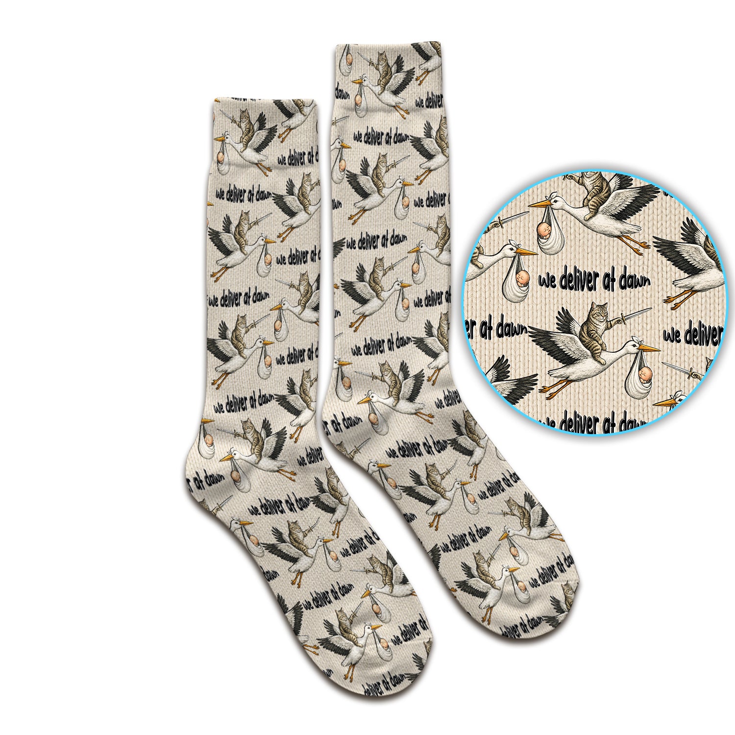 Funny Stork Cat Delivery Pattern Socks, Adult Socks for Men and Women