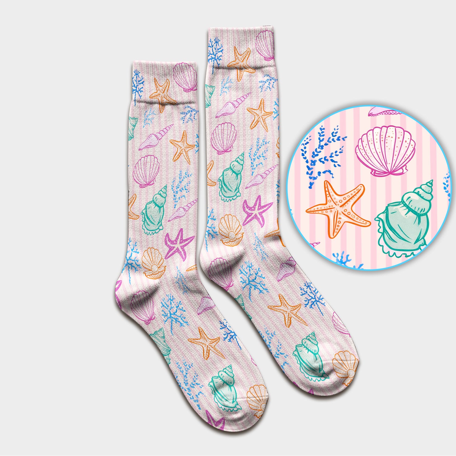 Colorful Seashell Starfish Ocean Stripe Pattern Sock, Breathable Fabrics Medical Uniform