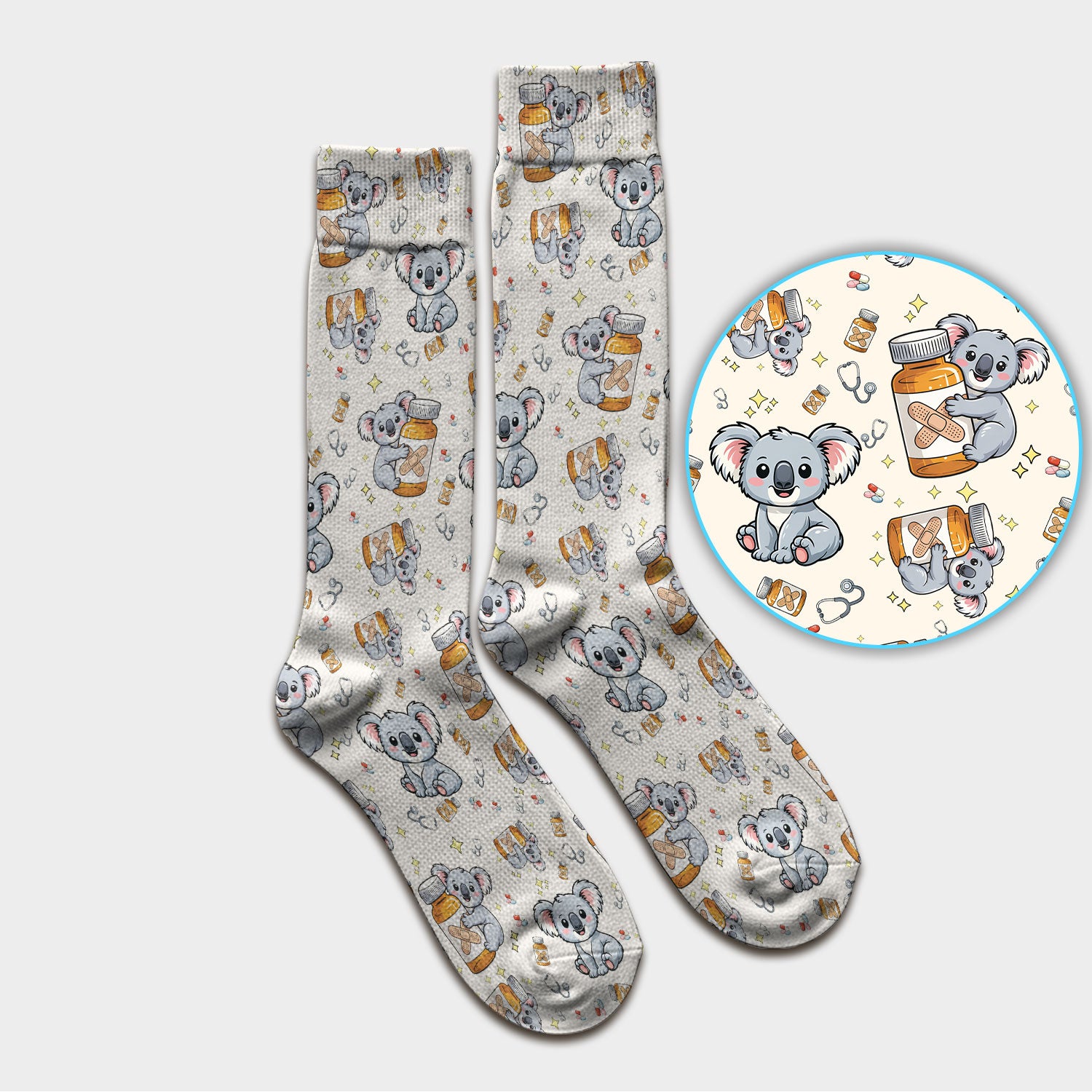 Cute Koala Nurse Bandage Medicine Print Socks,  Adult Socks for Men and Women