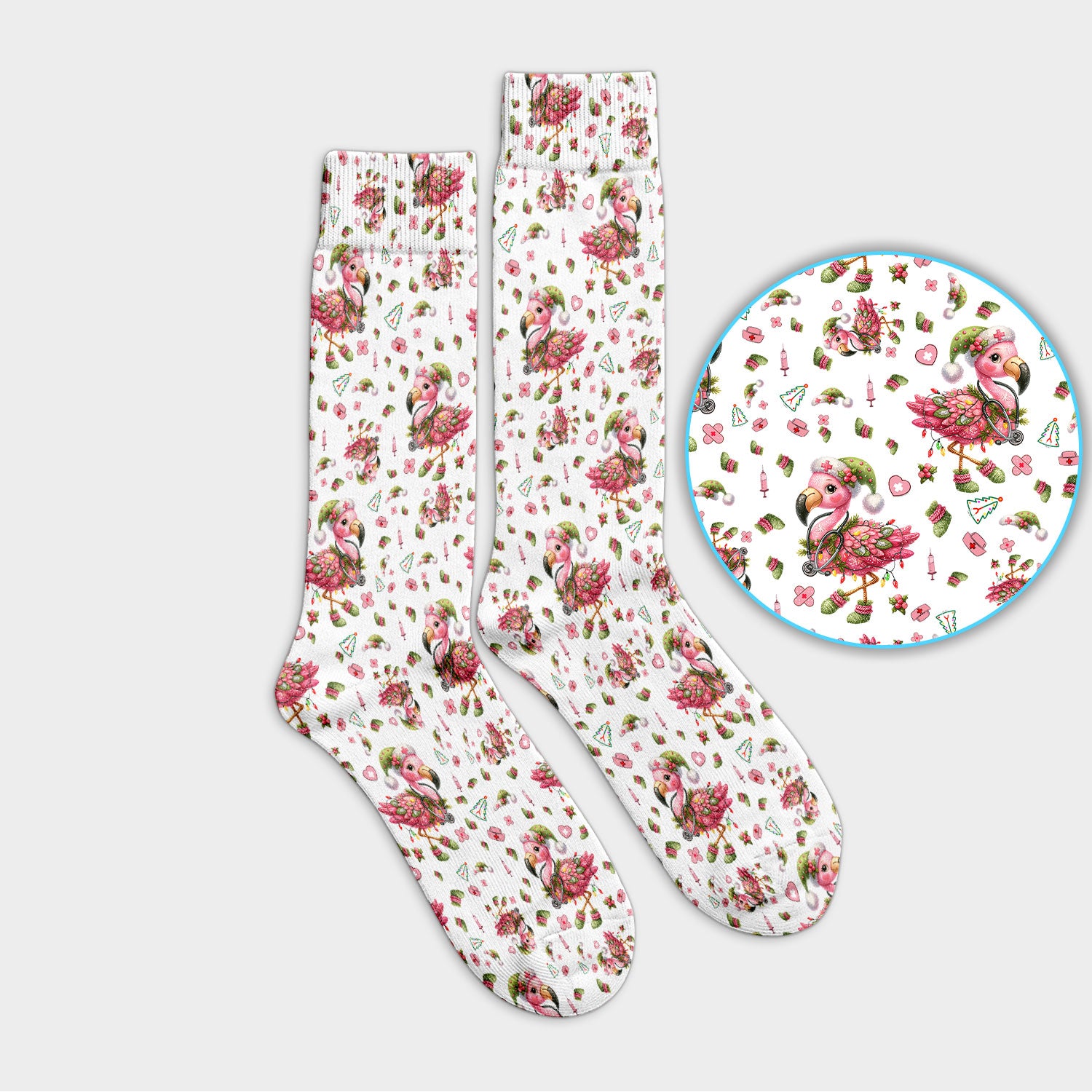 Pink Flamingo Socks for Nurse Doctor - Christmas Adult Socks for Men and Women - Breathable Fabrics Medical Uniform