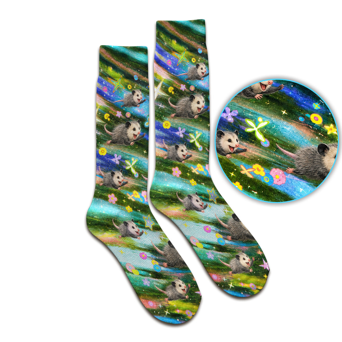 Colorful Opossum Rainbow Stars Print Socks, Adult Socks for Men and Women