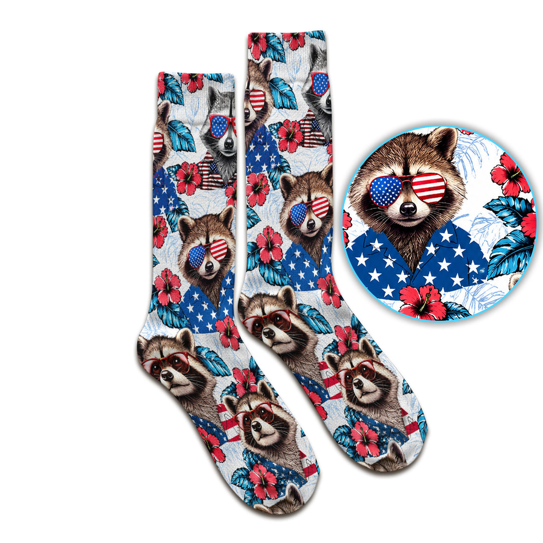Funny Patriotic Raccoon Sunglasses Pattern Socks, Adult Socks for Men and Women