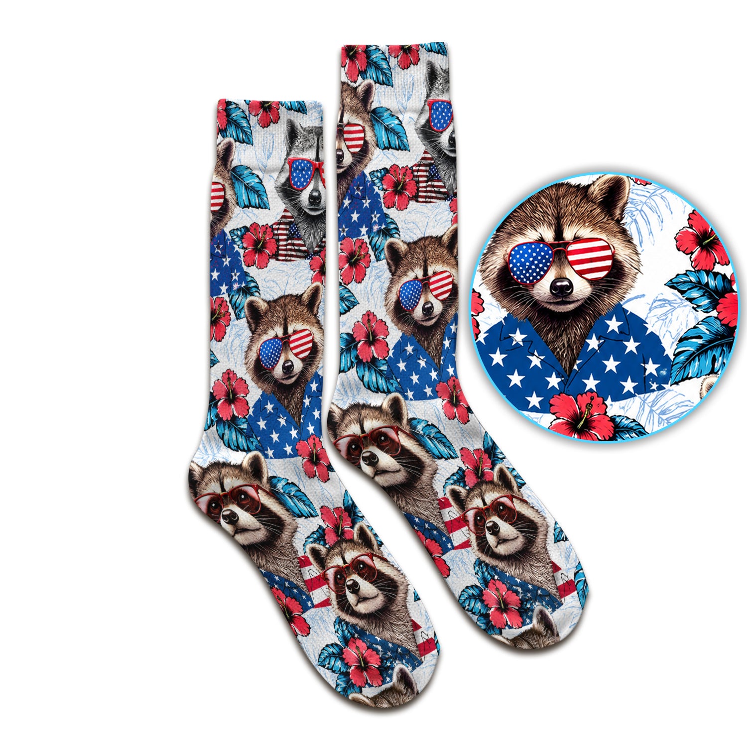 Funny Patriotic Raccoon Sunglasses Pattern Socks, Adult Socks for Men and Women