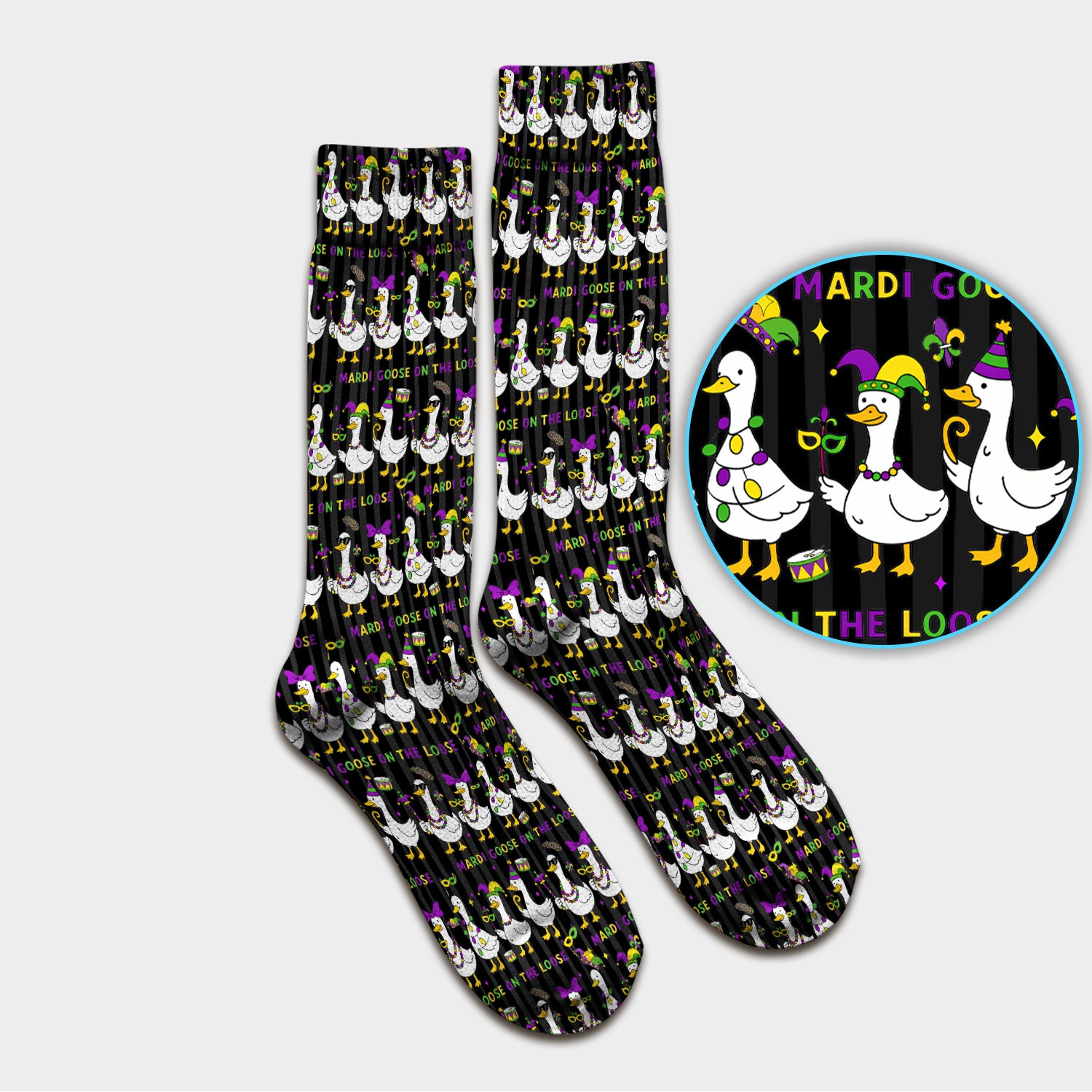 Mardi Gras Goose Nurse Scrub Socks, Funny Carnival Medical Pattern Nurse Sock, Breathable Fabrics Nursing Uniform