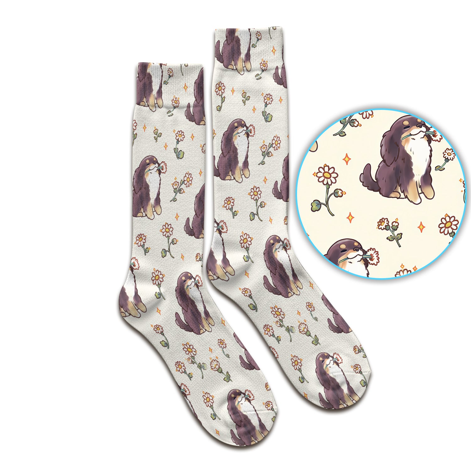 Cute Floral Otter Holding Daisy Pattern Socks, Adult Socks for Men and Women