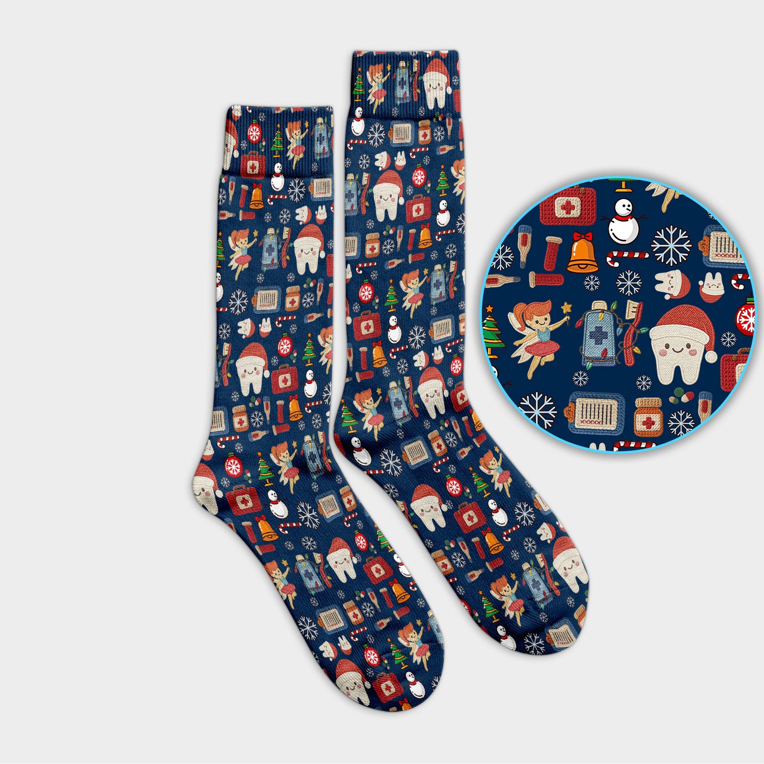 Christmas Dental Socks for Nurse Doctor - Cute Santa Tooth & Snowman Adult Socks for Men and Women