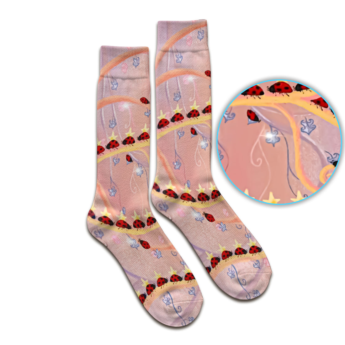 Cute Ladybug Star Vine Swirl Pattern Socks, Adult Socks for Men and Women