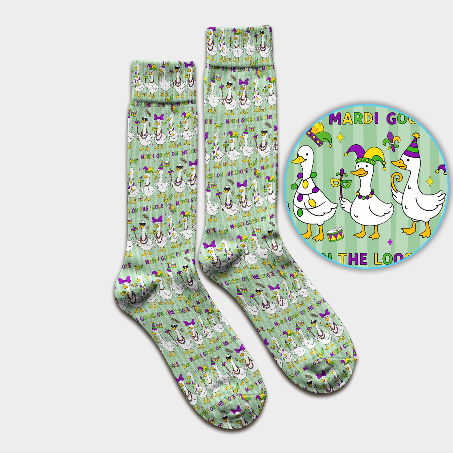 Mardi Gras Goose Nurse Scrub Socks, Funny Carnival Medical Pattern Nurse Sock, Breathable Fabrics Nursing Uniform