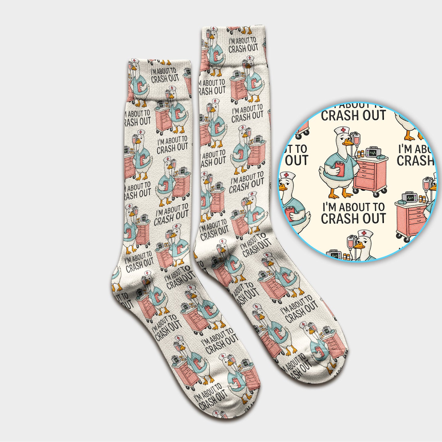 Funny Nurse Goose Crash Out Pattern Socks, Breathable Fabrics Medical Uniform