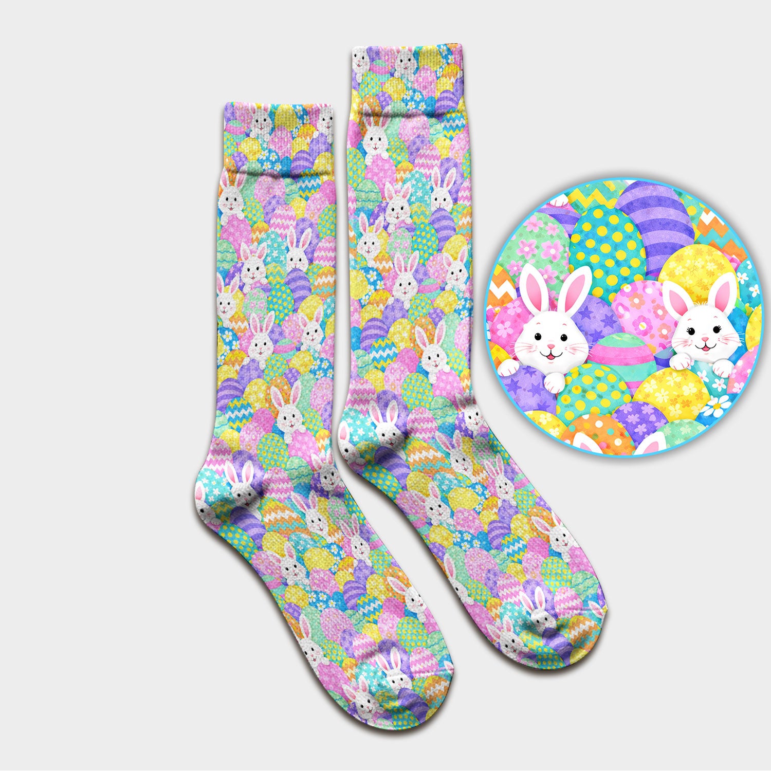 Easter Bunny Colorful Egg Pattern Socks, Adult Socks for Men and Women