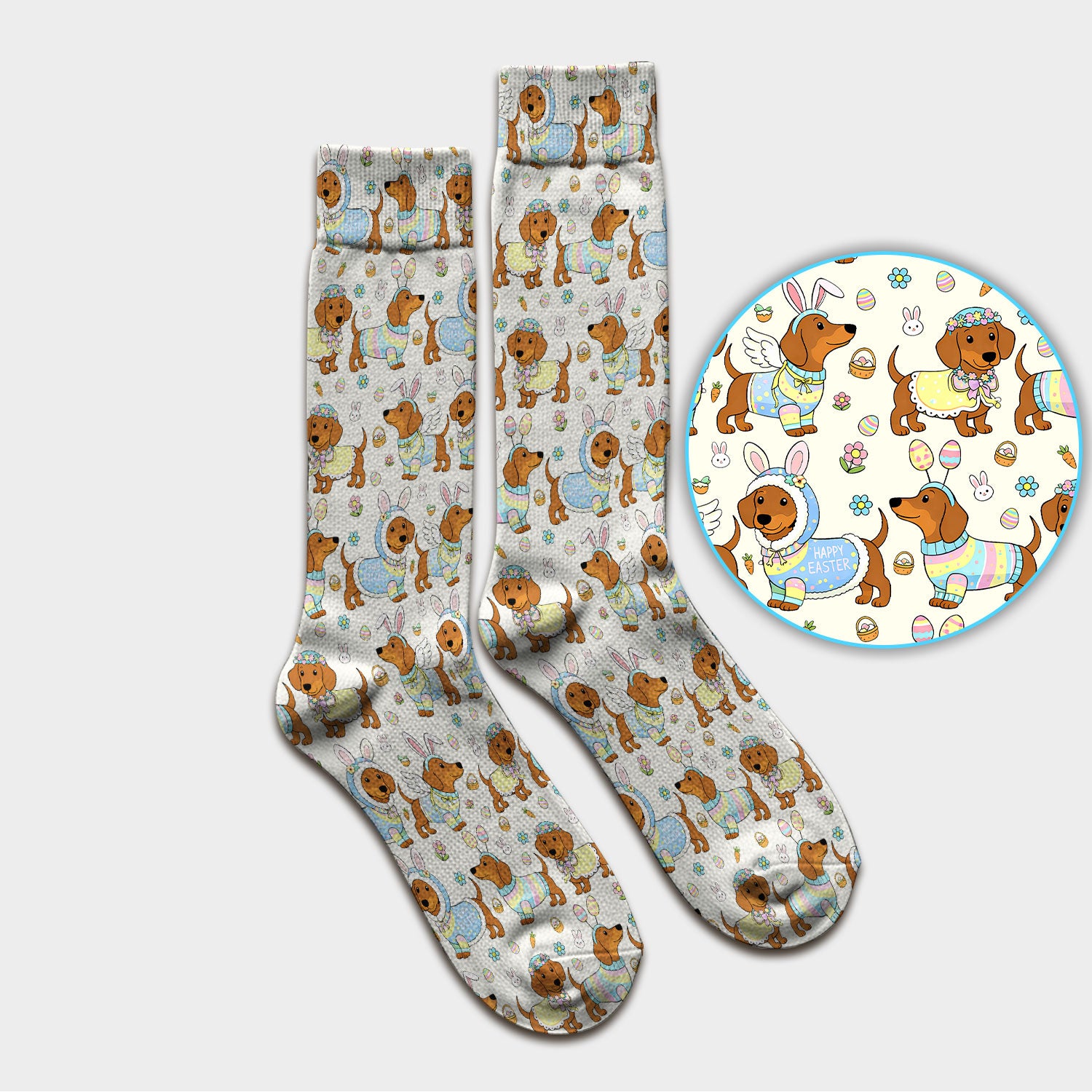 Easter Dachshund Bunny Pattern Nurse Socks, Breathable Fabrics Medical Uniform