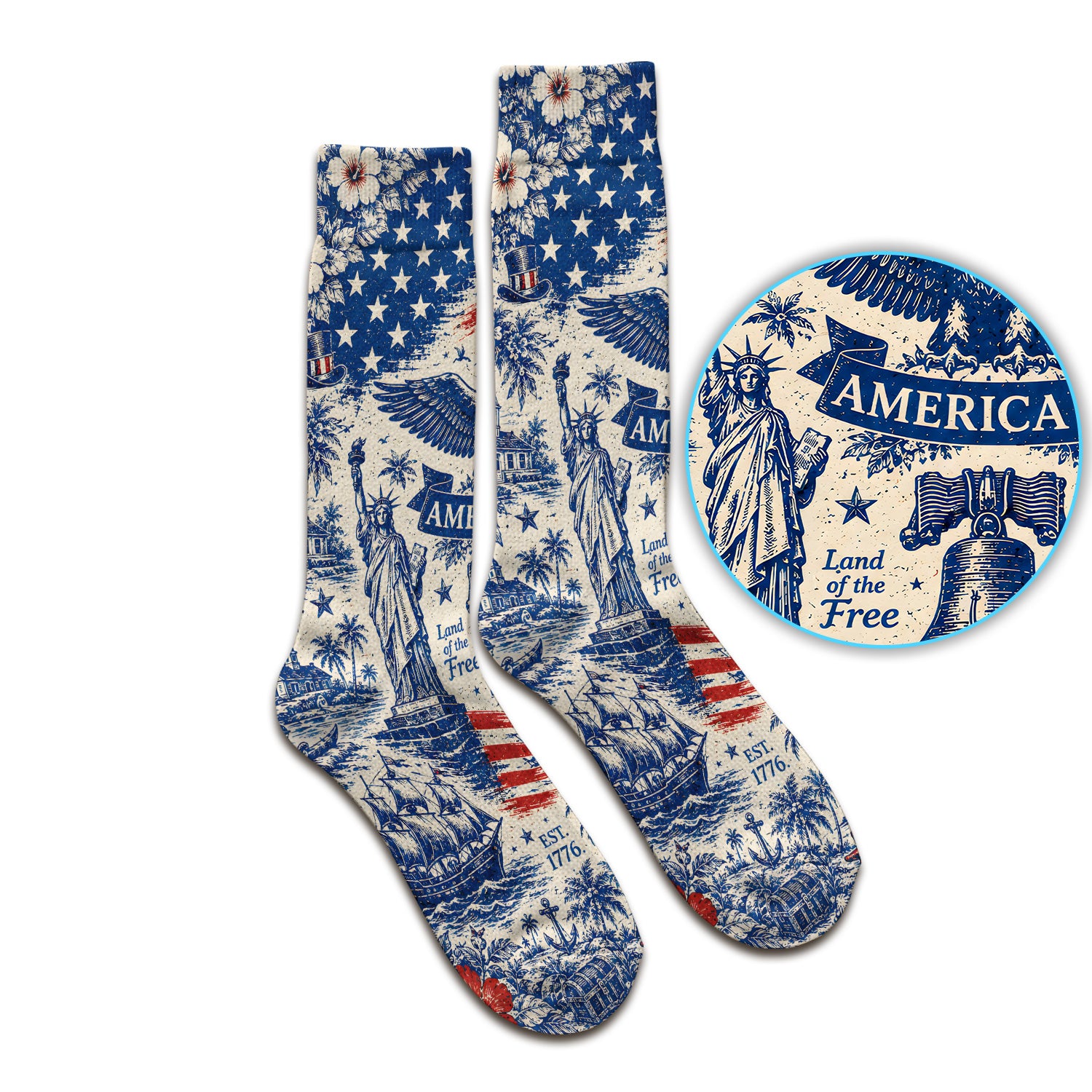 America 250 Eagle Liberty Pattern Socks, Adult Socks for Men and Women