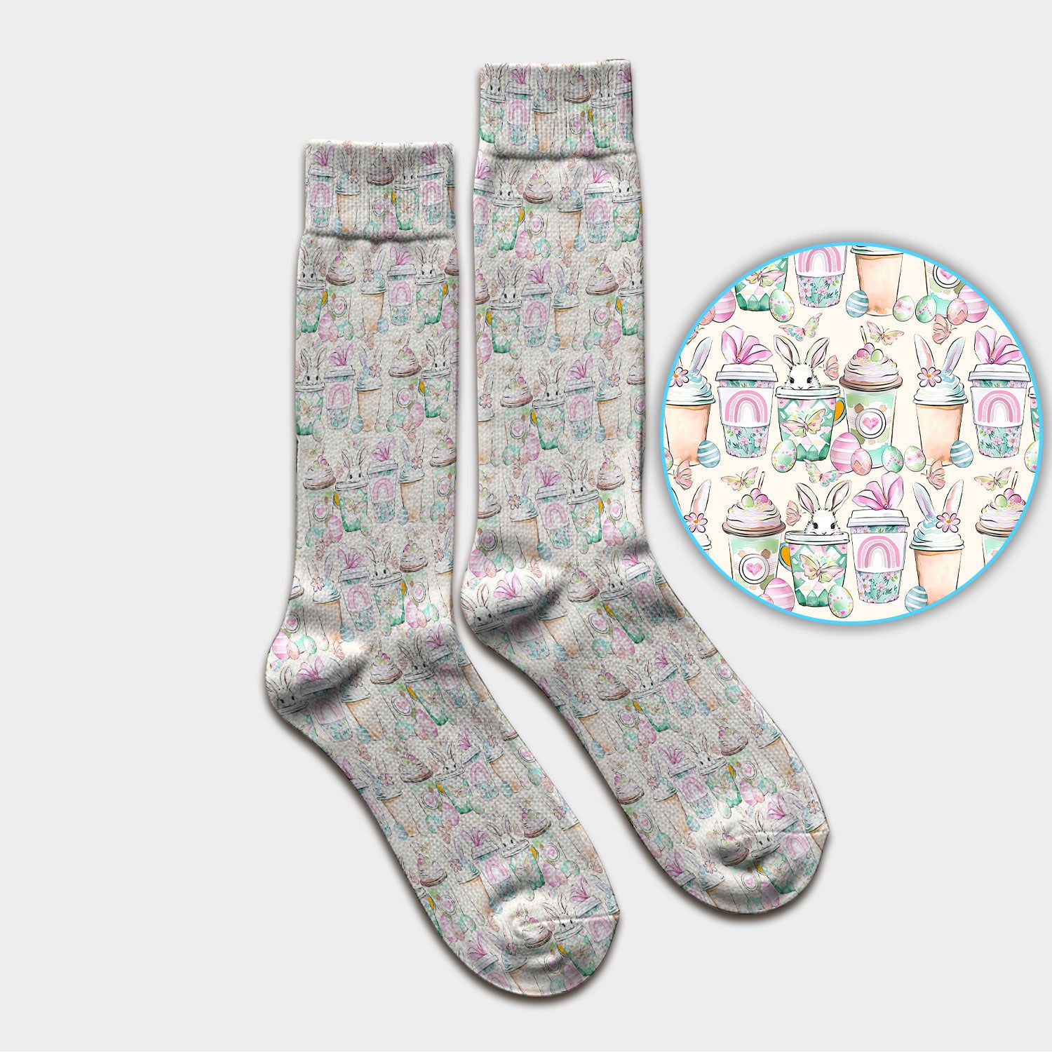 Cute Easter Bunny Coffee Cup Pattern Socks, Adult Socks for Men and Women