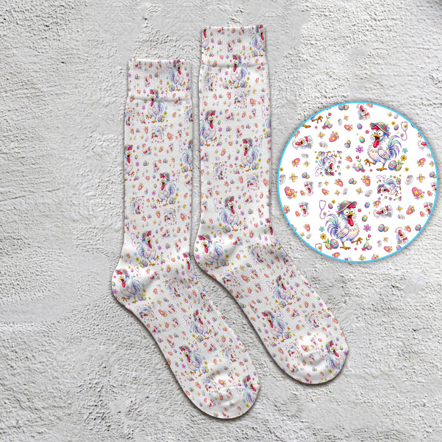 Funny Easter Nurse Chicken Pattern Socks, Socks for Nurse Doctor