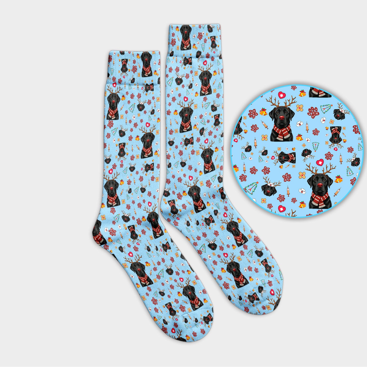 Funny Black Lab Reindeer Socks for Nurse Doctor - Christmas Puppy Adult Socks for Men and Women