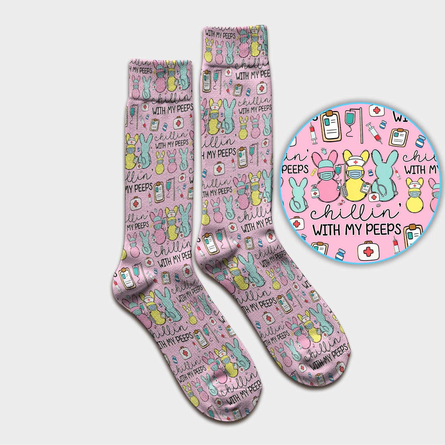 Cute Bunny Nurse Chillin With My Peeps Socks, Socks for Nurse Doctor