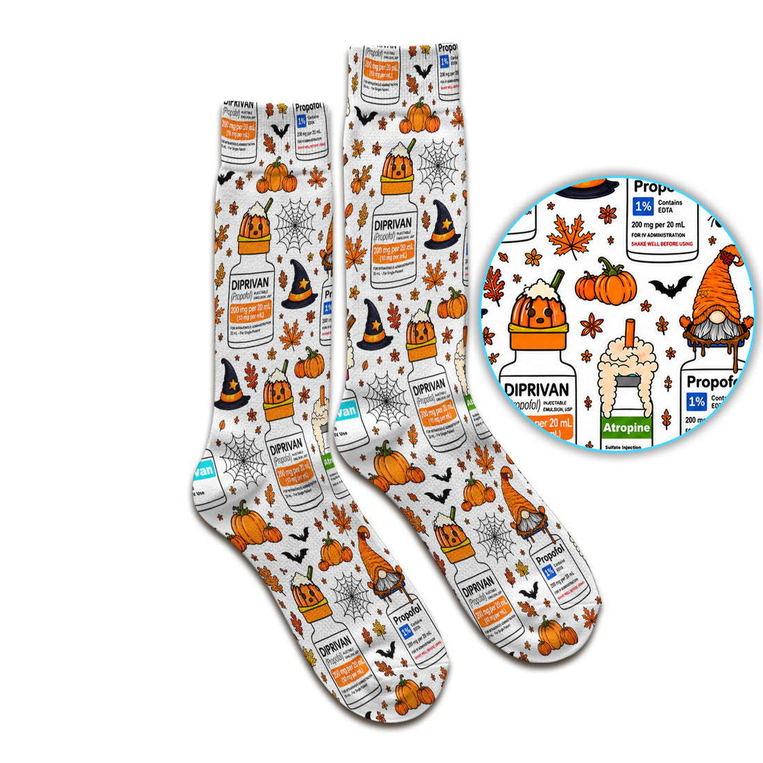 Funny Witch Hat & Pumpkin Print Socks, Adult Socks for Men and Women