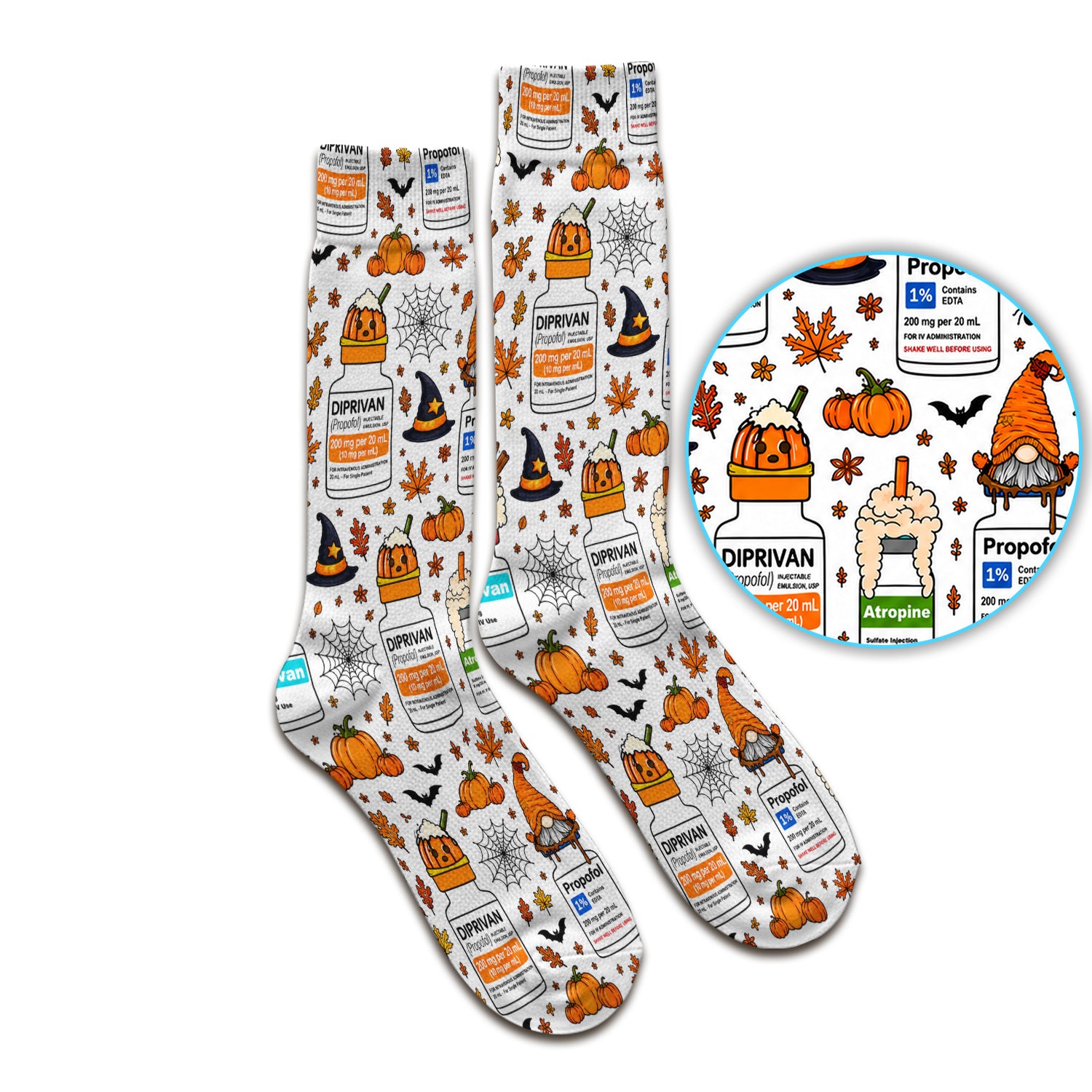 Funny Witch Hat & Pumpkin Print Socks, Adult Socks for Men and Women